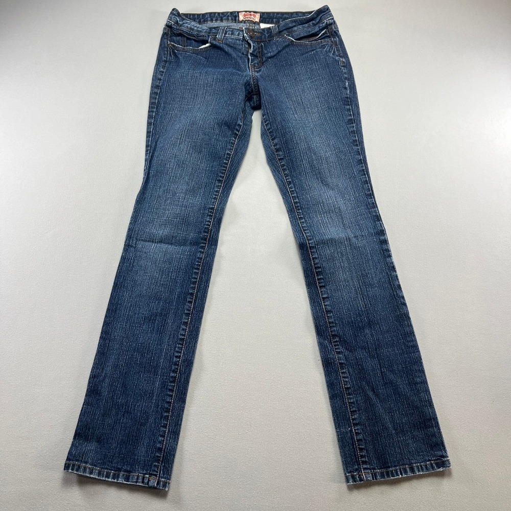 No Boundaries Straight Jeans Womens 11 Blue Denim Stretch Low Rise Dark Wash